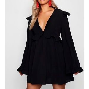 Plunge ruffle detail skater dress